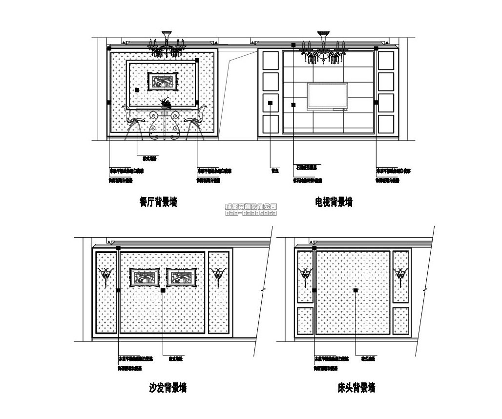 簡歐套三住宅背景墻立面設(shè)計(jì)圖